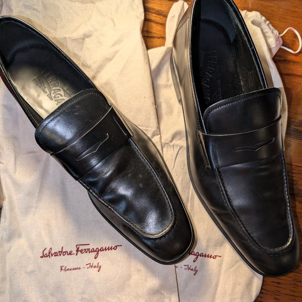 Salvatore Ferragamo Black Leather Men Loafers